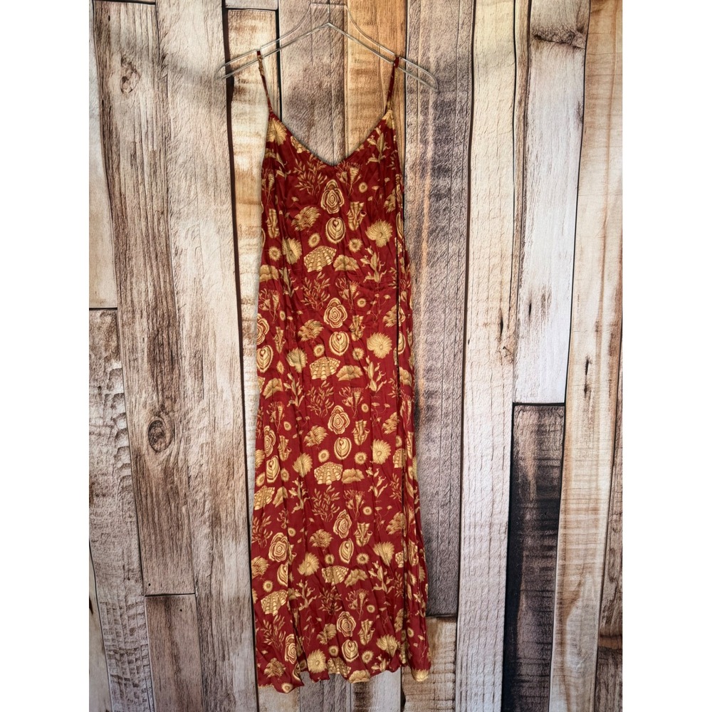 Carolina K Sydney Slip Maxi Dress Coral Burgundy Boho Resort Summer Beach Large